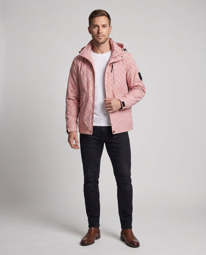 Herren-Hooded-Parka mit Allover-Monogramm aus wasserabweisendem Nylon-Mix und Multifunktions-Taschen Nord Taschen