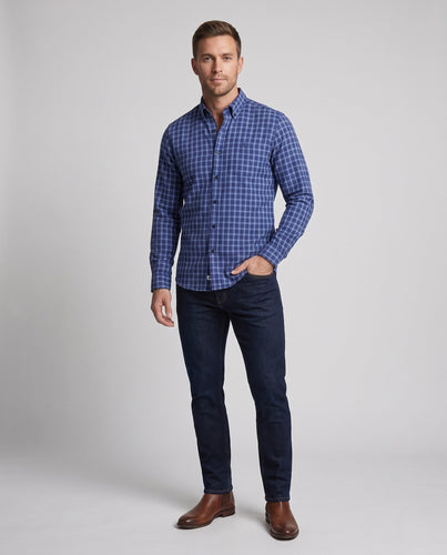Herren kariertes Langarmshirt aus Baumwollmix mit Kent-Kragen Nord Taschen