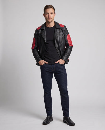 Männer Kunstleder Bikerjacke mit gesteppten Kontrastpaneelen und thermischer Fütterung Nord Taschen