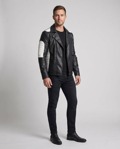 Herren Faux-Leder Bikerjacke mit gesteppter Schulter- und Ärmelverzierung und thermischer Fütterung Nord Taschen