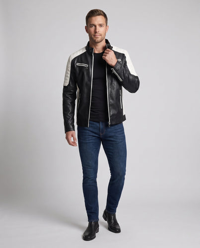 Herren Faux-Leder Pilot Blouson mit gestepptem Schulterbereich, Reißverschlusstaschen und Teddy-Futter Nord Taschen