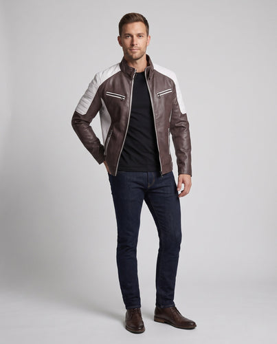 Herren Kunstleder Pilotjacke mit Sherpa-Futter und Stehkragen Nord Taschen