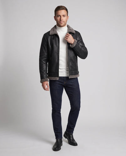 Herrenjacke aus synthetischem Leder mit durchgehendem Teddy-Fleece-Futter und hohem Stehkragen Nord Taschen