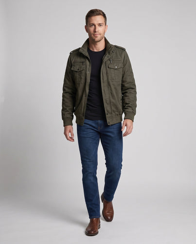 Herren Kurzpilotjacke aus Canvas mit verborgener thermischer Fütterung und Schulterepauletten Nord Taschen
