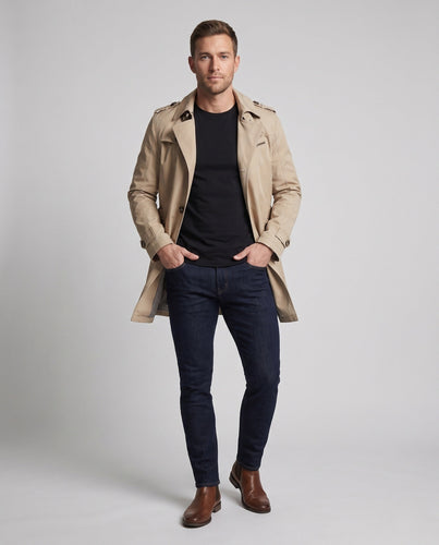 Herren Kurz-Trenchcoat im Feldstil mit Schulterklappen und kariertem Futter Nord Taschen
