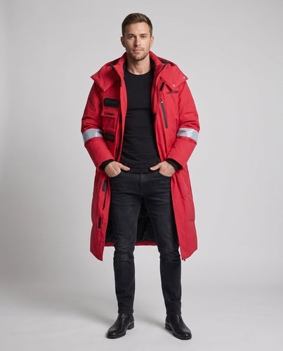 Herren längerer wasserdichter thermischer Parka mit Kapuze und reflektierenden Akzenten Nord Taschen