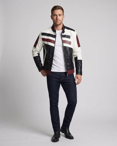 Herren Lederlook Bikerjacke mit Farbblockdesign, gesteppte Ärmel und Saumfinish Nord Taschen