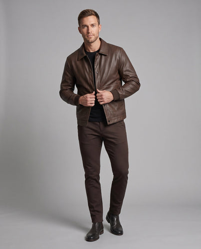 Herren Kunstleder Blouson mit Nadelstreifen, Druckknopfverschluss und gerippten Bündchen Nord Taschen