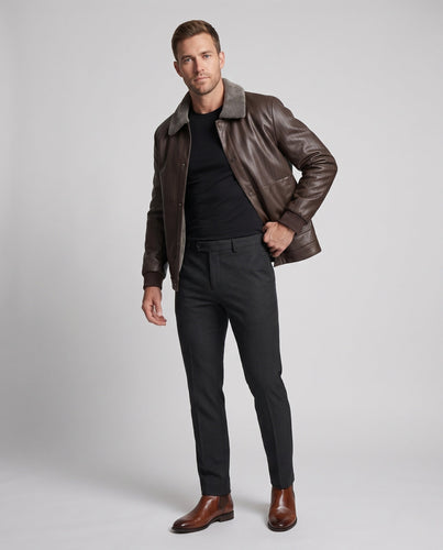Herren Blouson aus künstlichem Leder mit Nadelstreifen-Look und Teddy-Futter Nord Taschen