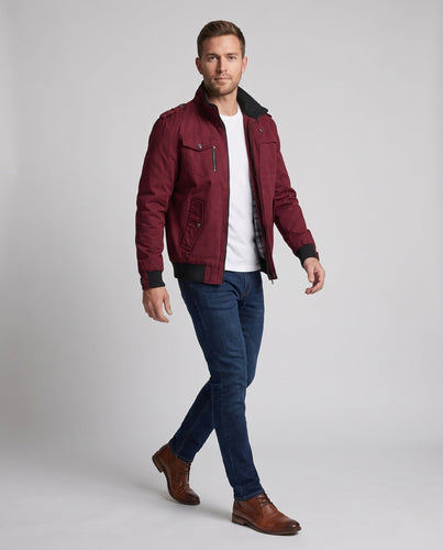 Leichte Baumwoll-Canvas-Blouson für Herren mit kariertem Futter und gerippten Bündchen Nord Taschen