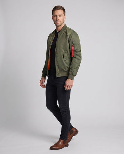 Leichte Bomberjacke für Herren im Aviator-Stil mit kontrastierendem Innenfutter und Armtasche Nord Taschen