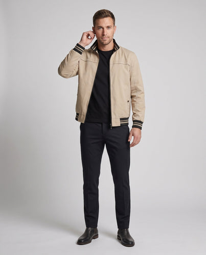 Herren Leichte Canvas Bomberjacke mit Gestreiften Rippbündchen und Stehkragen Nord Taschen