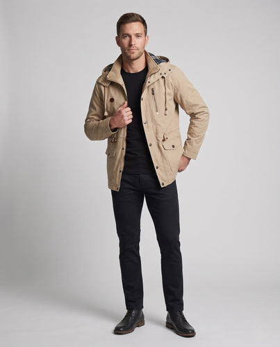 Herren leichtgewichtige Kapuzen-Canvas-Parka mit Zugband, Klappentaschen und Reißverschlusstasche auf der Brust Nord Taschen