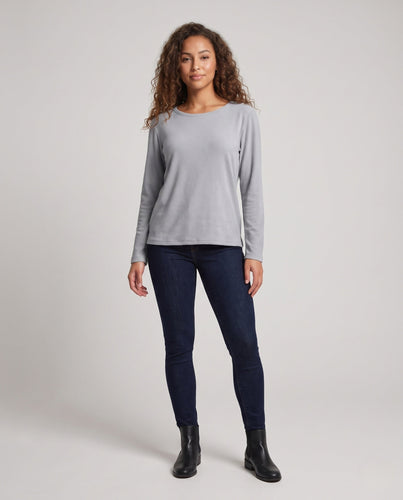 Damen Leichtes Struktur Langarmshirt mit Rundhalsausschnitt und Relaxed Fit Nord Taschen
