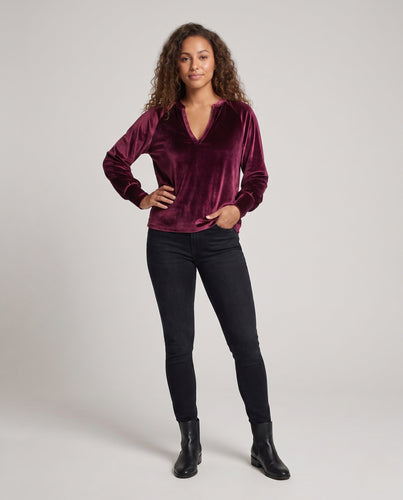Damen Samtpullover mit tiefem V-Ausschnitt und lässigem Oversize-Fit Nord Taschen