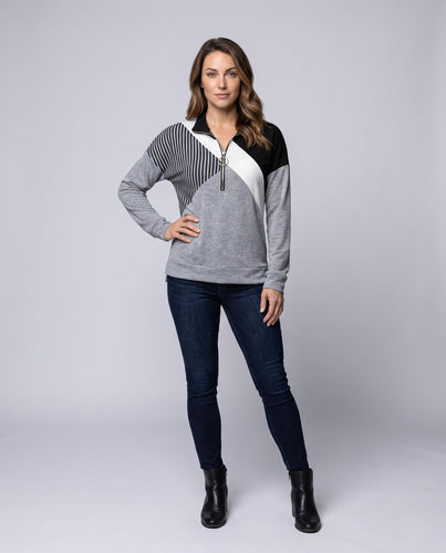 Damen Sweatshirt mit Sternenmuster und halbem Metallreißverschluss Nord Taschen