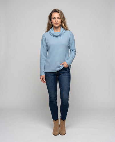 Damen Waffelpullover mit weitem Cowl-Neck und lässigem Schnitt Nord Taschen
