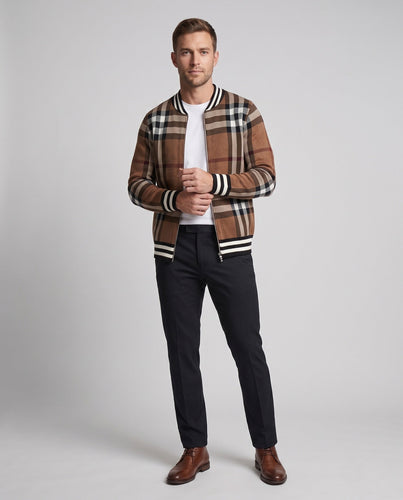 Herren Freizeit Zip-Up Strickjacke mit Karomuster Nord Taschen