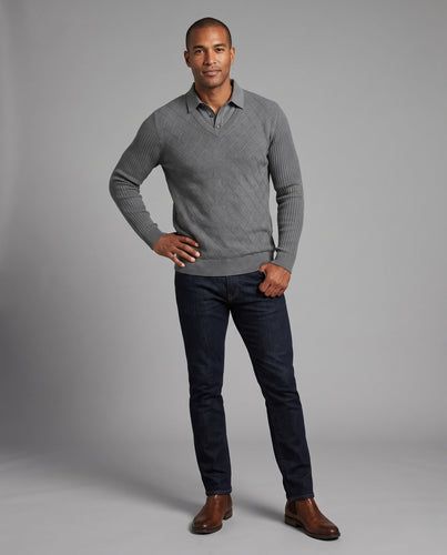 Modischer Strickpullover für Herren mit V-Ausschnitt und Knopfleiste Nord Taschen