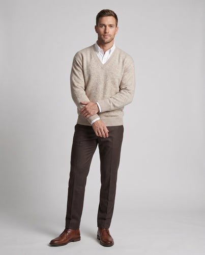 Männer's grob gestrickter Pullover mit V-Ausschnitt Nord Taschen
