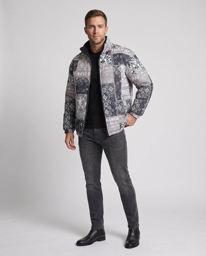 Herren Gemusterte Pufferjacke Nord Taschen
