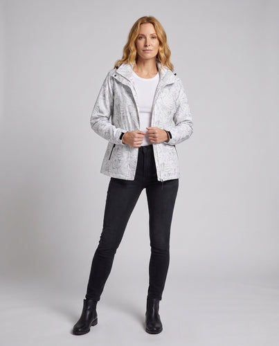 Damen leichte atmungsaktive Regenjacke mit Kapuze und floralem Blätterdruck Nord Taschen
