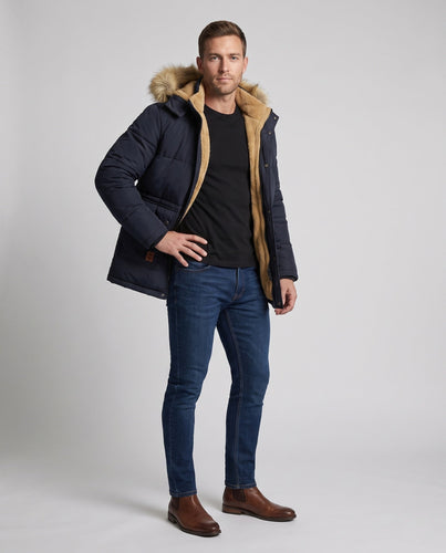 Herren isolierte Winter-Parka mit dickem Teddy-Futter, abnehmbarem Kunstfellkragen und multifunktionalen Taschen Nord Taschen