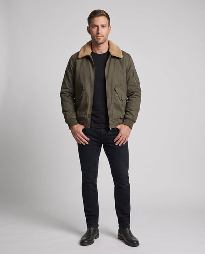 Herren Sherpa-gefütterte Canvas Bomberjacke mit Reverskragen und Klappentaschen Nord Taschen