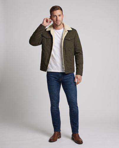 Herren-Sherpa-futterte Canvas-Jacke mit Reverskragen und Brusttaschen Nord Taschen