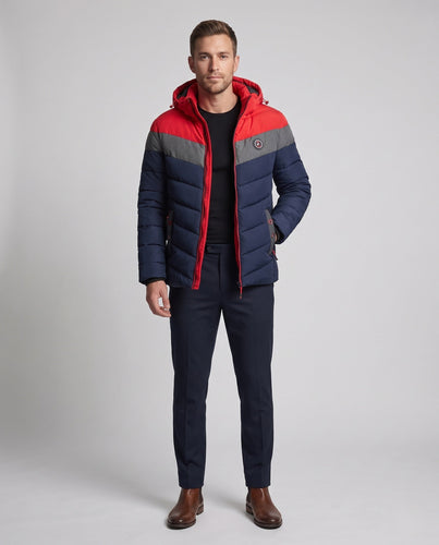 Männer gesteppte Winterjacke mit Kapuze, wasserabweisend, winddicht, isolierte thermische Fütterung, Nord Taschen