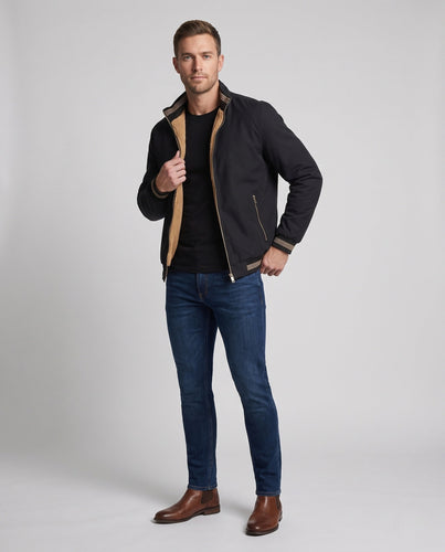 Herren Thermo Bomberjacke im Vintage-Look mit Teddy-Futter und gestreiften Rippbündchen Nord Taschen