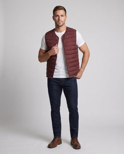 Herren Ärmellose wattierte Weste mit leichtem Daunen-Look und Druckknopfverschluss Nord Taschen