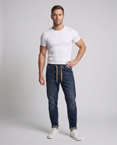 Herren Freizeit Denim Jogginghose mit elastischem Bund und Kordelzug Nord Taschen