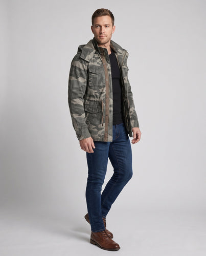 Herrenparka aus Canvas mit abnehmbarer Kapuze und Kordelzug Nord Taschen