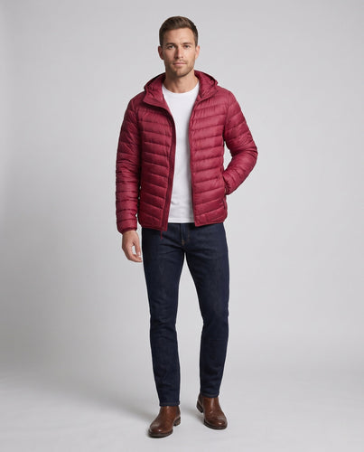 Herren Ultra-Leicht gesteppte Jacke mit Kapuze und Kompressionspackfunktion Nord Taschen