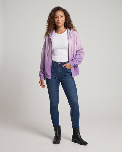 Damen Oversized Hoodie-Jacke mit Gradient, durchgehendem Reißverschluss, Kordelzug und geripptem Saum Nord Taschen