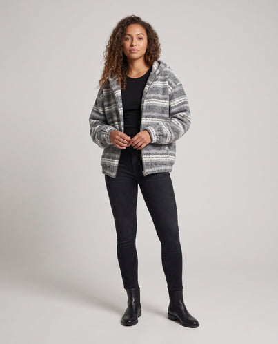 Damen Oversized Strick Hoodie Jacke mit Vollreißverschluss & elastischen Bündchen Nord Taschen