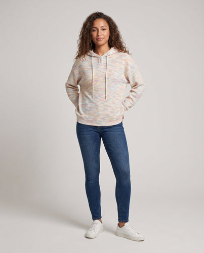 Damen Oversize Strick Hoodie mit Henley-Knopfblende Nord Taschen