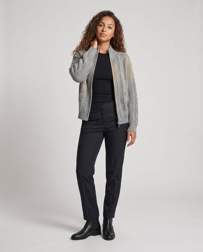 Frauen Oversized Strickcardigan mit Zwei-Wege-Reißverschluss, gerippter Strukturstrick & Stehkragen Nord Taschen