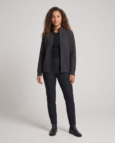 Damen Oversized-Cardigan mit Stehkragen und durchgehendem Reißverschluss Nord Taschen