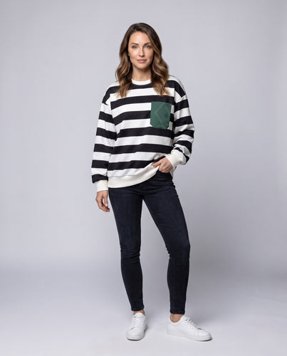 Damen Oversize Sweatshirt mit Ballonärmeln und abgerundetem Saum Nord Taschen