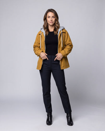 Damen Oversize Übergangsjacke mit Kapuze, Kontrastfutter & Reißverschlusstaschen Nord Taschen