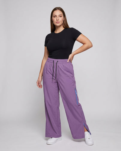 Damen weite Palazzo-Hosen mit hoher Taille, elastischem Zugband und seitlichem Reißverschlussdetail Nord Taschen