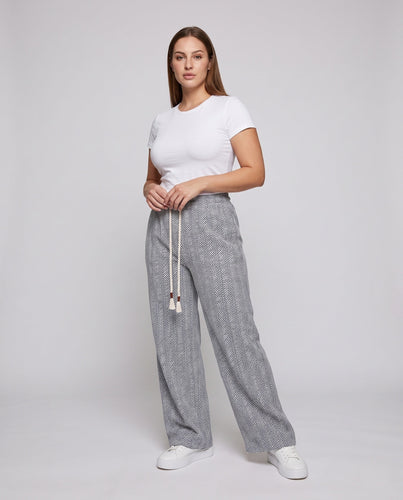 Damen Weite Velour Loungehose mit Fischgrätmuster, Kordelzug & elastischem Bund Nord Taschen