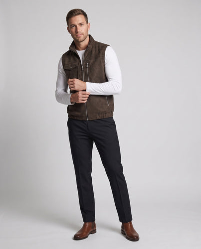 Herren ärmellose Wildleder-Look-Weste mit zwei-Wege-Reißverschluss & Reißverschlusstaschen Nord Taschen