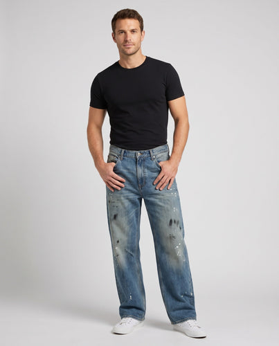 Baggy-Jeans für Männer im Vintage-Wascht mit weitem Bein, Used-Effekt und Farbtupfern Nord Taschen