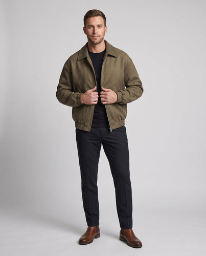 Herren Boxy Velour Overshirt Jacke im Bomberstil mit Hemdkragen und elastischen Bündchen Nord Taschen