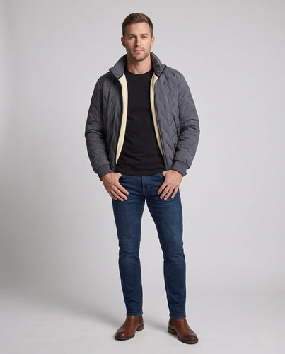 Herren Padded Bomberjacke mit Teddy-Futter und Stehkragen Nord Taschen