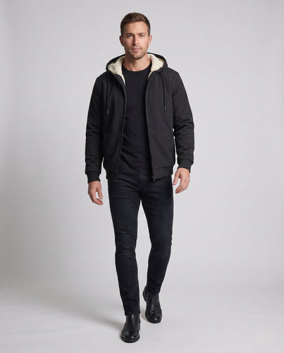 Herren gepolsterte Kapuzenjacke mit Teddy-Futter, wasserabweisende Außenschale und elastischen Bündchen Nord Taschen