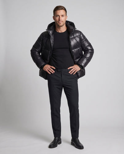 Herren glänzende gesteppte Winterjacke mit Kapuze, winddichte Außenhülle & Reißverschlusstaschen Nord Taschen
